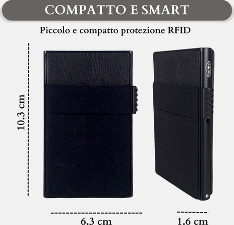 Sei-G-portacarte-in-alluminio-nero-con-tasca-elastica