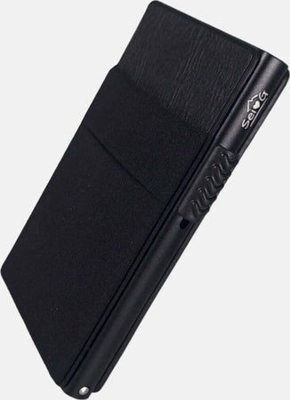 Sei-G-portacarte-in-alluminio-nero-con-tasca-elastica