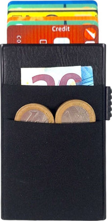 Sei-G-portacarte-in-alluminio-nero-con-tasca-elastica