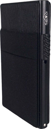 Sei-G-portacarte-in-alluminio-nero-con-tasca-elastica