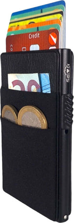 Sei-G-portacarte-in-alluminio-nero-con-tasca-elastica