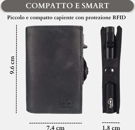 Sei-G-portacarte-safe-magnetic-nero-con-custodia-in-pelle-nera
