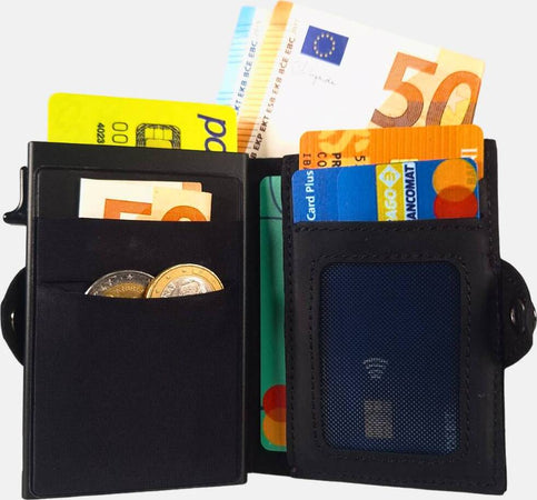 Sei-G-portacarte-safe-magnetic-nero-con-custodia-in-pelle-nera