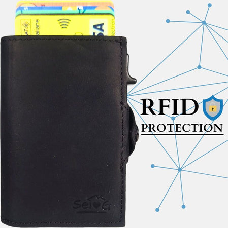 Sei-G-portacarte-safe-magnetic-nero-con-custodia-in-pelle-nera