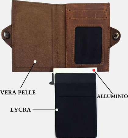 Sei-G-portacarte-safe-magnetic-silver-con-custodia-in-pelle-marrone