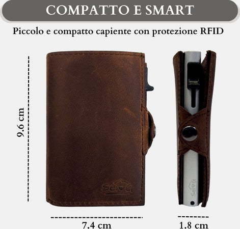 Sei-G-portacarte-safe-magnetic-silver-con-custodia-in-pelle-marrone