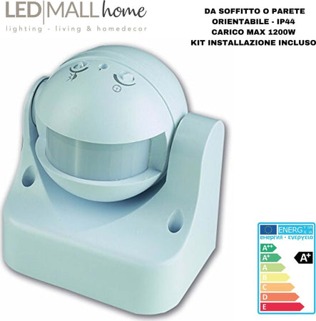 Sensore movimento infrarossi per interni ed esterni IP44 Fai da te/Sicurezza e protezione/Sistemi di sicurezza domestica/Rilevatori di movimento Led Mall Home - Napoli, Commerciovirtuoso.it