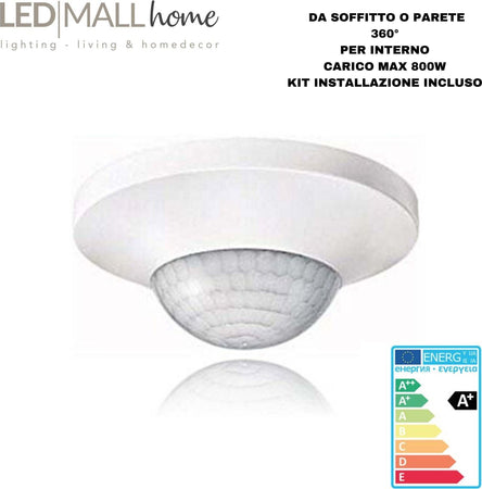 Sensore movimento per interni a soffitto o parete infrarossi Fai da te/Sicurezza e protezione/Sistemi di sicurezza domestica/Rilevatori di movimento Led Mall Home - Napoli, Commerciovirtuoso.it