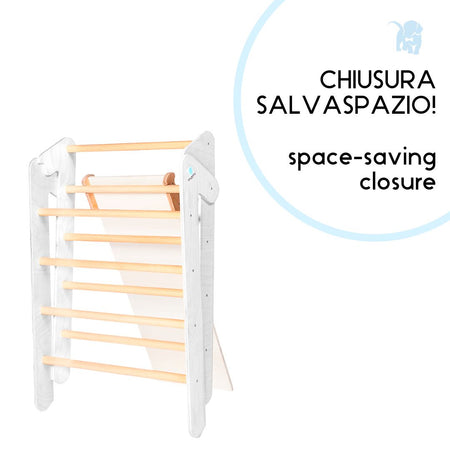 Triangolo di Pikler richiudibile bianco con rampa per arrampicata