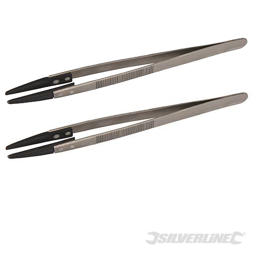 2 Pinzette Silverline in acciaio con punta in nylon presa seghettata 160mm Prezzo Silverline