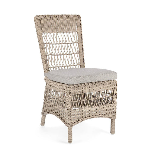 Sedia Jupiter con struttura in alluminio, intreccio in fibra sintetica, seduta comoda