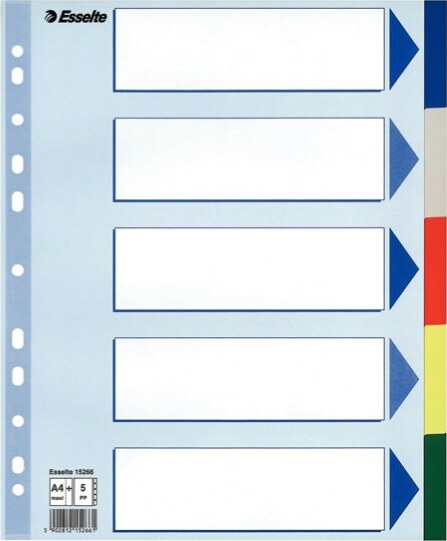 Separatore - 5 tasti colorati - PP - A4 maxi - 24 5x29 7 cm - multicolore - Esselte Cancelleria e prodotti per ufficio/Archivio ufficio e accessori per scrivania/Archivio ufficio/Cartelle sospese e accessori/Indici per cartelle sospese Eurocartuccia - Pavullo, Commerciovirtuoso.it