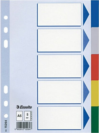 Separatore - 5 tasti colorati - PPL - A5 - multicolore - Esselte Cancelleria e prodotti per ufficio/Archivio ufficio e accessori per scrivania/Archivio ufficio/Cartelle sospese e accessori/Indici per cartelle sospese Eurocartuccia - Pavullo, Commerciovirtuoso.it