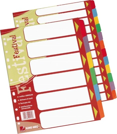 Separatore Festival - 12 tasti neutri colorati - cartoncino 140 gr - A4 - multicolore - King Mec Cancelleria e prodotti per ufficio/Archivio ufficio e accessori per scrivania/Archivio ufficio/Cartelle sospese e accessori/Indici per cartelle sospese Eurocartuccia - Pavullo, Commerciovirtuoso.it
