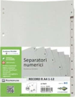 Separatore numerico 1-12 Record R - PPL - 21 x 29.7 cm - A4 - Sei Rota Cancelleria e prodotti per ufficio/Archivio ufficio e accessori per scrivania/Archivio ufficio/Cartelle sospese e accessori/Indici per cartelle sospese Eurocartuccia - Pavullo, Commerciovirtuoso.it
