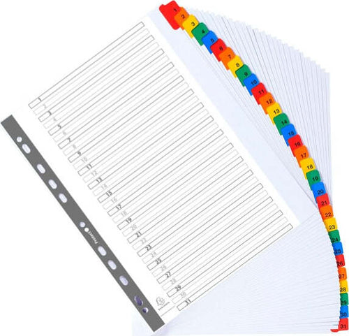 Separatore numerico 1-31 - cartoncino bianco 160 gr - tasti colorati - A4 maxi - Exacompta Cancelleria e prodotti per ufficio/Archivio ufficio e accessori per scrivania/Archivio ufficio/Cartelle sospese e accessori/Indici per cartelle sospese Eurocartuccia - Pavullo, Commerciovirtuoso.it