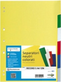 Separatore Record S - 12 tasti - PP - 21 x 29 7 cm - A4 - multicolore - Sei Rota Cancelleria e prodotti per ufficio/Archivio ufficio e accessori per scrivania/Archivio ufficio/Cartelle sospese e accessori/Indici per cartelle sospese Eurocartuccia - Pavullo, Commerciovirtuoso.it