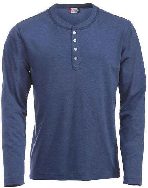 Serafino Orlando Blu Melange Perla Maglietta Uomo con Bottoni Manica Lunga Cotone Fiammato