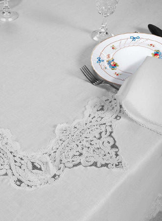 Servizio da tavola da 12 posti con pizzo rebrodè 100% lino art.Incanto Casa e cucina/Tessili per la casa/Tessili da cucina/Tovaglie Biancheria Arredo Home - Nola, Commerciovirtuoso.it
