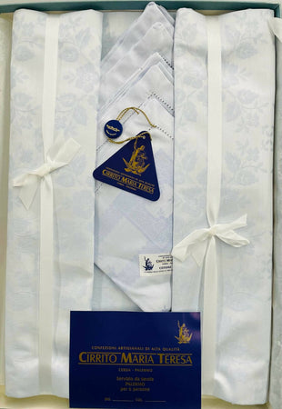Servizio Da Tavola Per 6 Persone Tovaglia E Tovaglioli Elegante Qualità Sartoriale In Puro Cotone Damascato Articolo Palermo Casa e cucina/Tessili per la casa/Tessili da cucina/Set di tovaglie e tovaglioli Puleo Casa - Palermo, Commerciovirtuoso.it