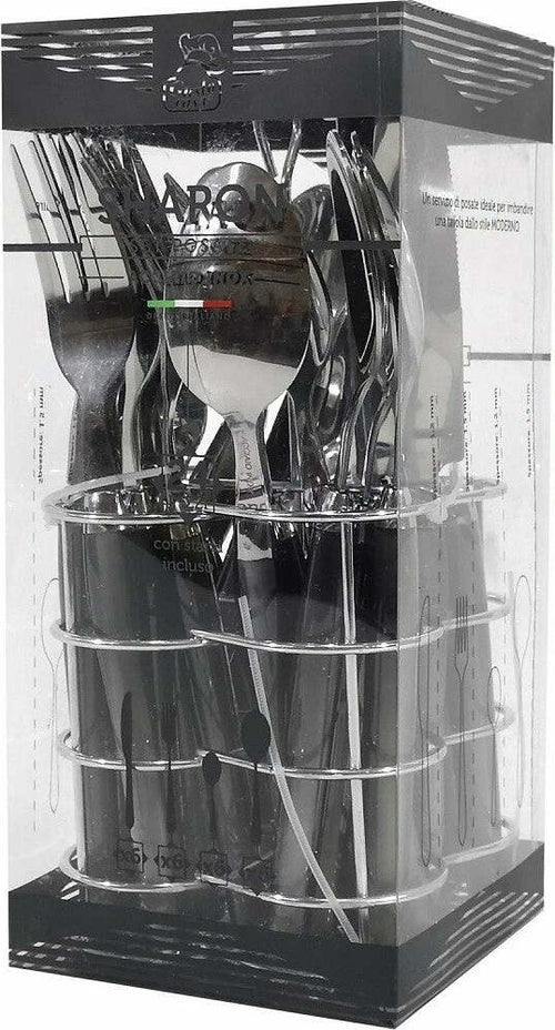 Servizio Di Posate 24 Pezzi Nero In Acciaio Inox Con Stand Sharon Tavola Cucina Casa e cucina/Stoviglie/Posate/Set di posate/Set di posate miste Trade Shop italia - Napoli, Commerciovirtuoso.it