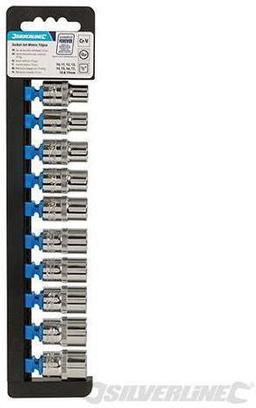 Set 10 Inserti Metrici Bi-Esagonali in Acciaio Chiave a Bussola 1/2" Silverline