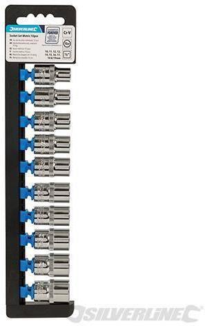 Set 10 Inserti Metrici Bi-Esagonali in Acciaio Chiave a Bussola 1/2 Silverline
