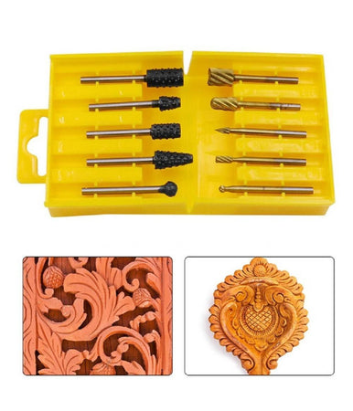 Set 10 Mini Frese Raspe In Acciaio Per Lavorazione Rifinitura Legno Codolo 3 Mm