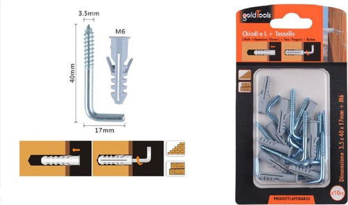 Set 10 Pezzi Chiodi Viti A L 3.5x40x17mm + Tasselli Con Alette Tassello M6 90799 Fai da te/Utensili elettrici e a mano/Accessori per utensili elettrici/Elementi di fissaggio/Chiodi a fascia collata/Chiodi di finitura Trade Shop italia - Napoli, Commerciovirtuoso.it