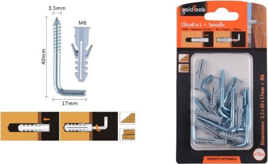 Set-10-Pezzi-Chiodi-Viti-A-L-3.5x40x17mm-+-Tasselli-Con-Alette-Tassello-M6-90799