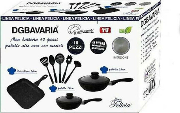 Set 10 pezzi Da Cucina Dg Bavaria Batteria pentole effetto Pietra Lavica con coperchi in vetro e mestoli 10 Pezzi Antiaderenti Per Tutti I tipi Di Cottura Casa e cucina/Pentole padelle e pirofile/Pentole e padelle/Padelle universali Puleo Casa - Palermo, Commerciovirtuoso.it