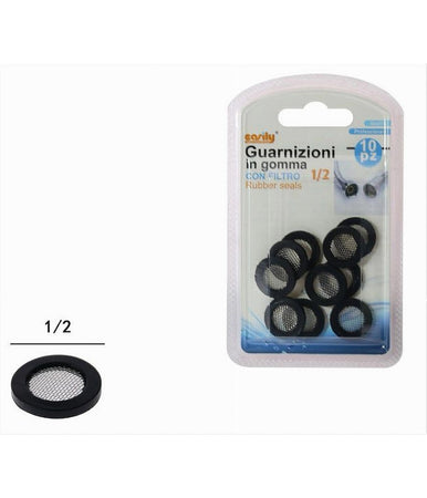 Set 10 Pezzi Guarnizioni In Gomma Con Filtro A Rete Inox 1/2 Rubinetti Casa 52362
