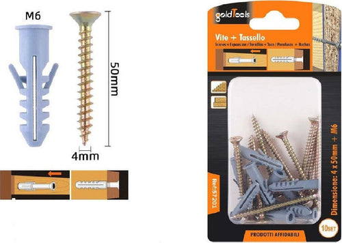 Set 10 Pezzi Viti Vite 4 X 50 Mm + Tasselli Con Alette Tassello M6 Fischer 57201 Fai da te/Ferramenta/Chiodi viti ed elementi di fissaggio/Kit di bulloni e dadi Trade Shop italia - Napoli, Commerciovirtuoso.it