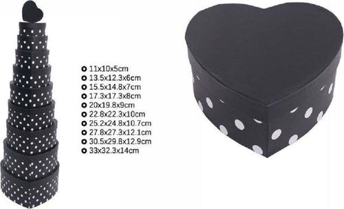 Set 10 Pz Scatole Box Regali Varie Misure Matrioska Forma Cuore Nero Pois 71954 Casa, arredamento e bricolage > Prodotti per Feste Trade Shop italia - Napoli, Commerciovirtuoso.it