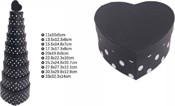 Set 10 Pz Scatole Box Regali Varie Misure Matrioska Forma Cuore Nero Pois 71954 Casa, arredamento e bricolage > Prodotti per Feste Trade Shop italia - Napoli, Commerciovirtuoso.it