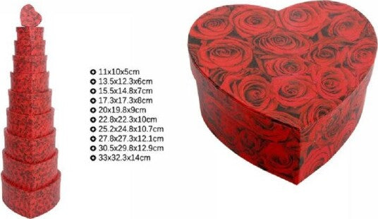 Set-10-Pz-Scatole-Box-Regali-Varie-Misure-Matrioska-Forma-Cuore-Rose-Rosse-71967