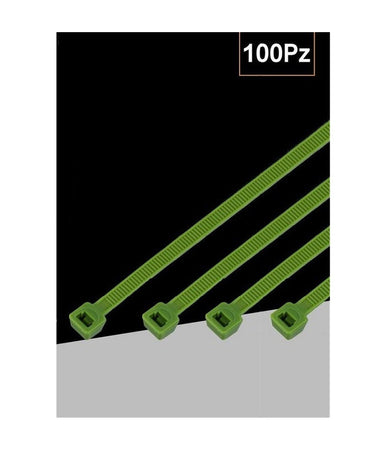 Set 100 Pz Fascette Serracavo Autobloccanti In Nylon Verde 2.5mmx100 Mm 25-100-v