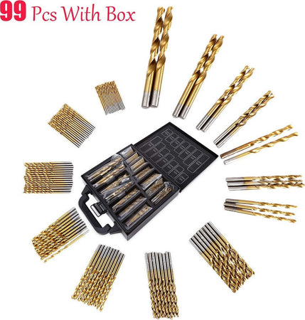 SET 100PZ 99 PUNTE PER TRAPANO HSS DORATE IN TITANIUM 1.5mm - 10mm PROESSIONALI Fai da te/Utensili elettrici e a mano/Accessori per utensili elettrici/Set punte per trapani Trade Shop italia - Napoli, Commerciovirtuoso.it