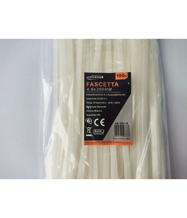 Set 100pz Fascette Serracavo Autobloccanti In Nylon Bianco 4.8 X 300mm 48-300-b