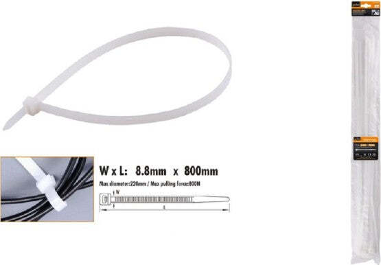 Set-10pz-Fascette-Cavi-Cavo-Bianco-Stringenti-In-Plastica-Nylon-8.8x800-Mm-92377