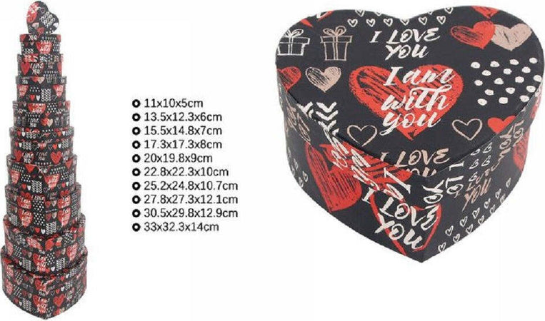Set 10pz Scatole Box Regali Varie Misure Matrioska Forma Cuore Nera Scritte 71970 Casa, arredamento e bricolage > Prodotti per Feste Trade Shop italia - Napoli, Commerciovirtuoso.it