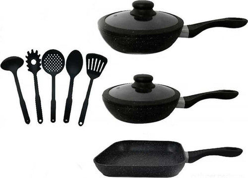 Set 10x Pentole Da Cucina Dg Bavaria Batteria Pentole in Pietra Lavica Nera 10 Pezzi Antiaderenti per Tutti I Pieni Di Cottura Pentole, Padelle + Mestoli + Coperchi in Vetro Casa e cucina/Pentole padelle e pirofile/Pentole e padelle/Set/Set di pentole e padelle Puleo Casa - Palermo, Commerciovirtuoso.it
