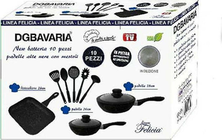 Set 10x Pentole Da Cucina Dg Bavaria Batteria Pentole in Pietra Lavica Nera 10 Pezzi Antiaderenti per Tutti I Pieni Di Cottura Pentole, Padelle + Mestoli + Coperchi in Vetro Casa e cucina/Pentole padelle e pirofile/Pentole e padelle/Set/Set di pentole e padelle Puleo Casa - Palermo, Commerciovirtuoso.it