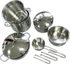 Set-11-pezzi-di-pentole-barazzoni-in-acciaio-inox-18/10lucidato-a-specchio-,-set-camping-impilabile-con-scolapasta