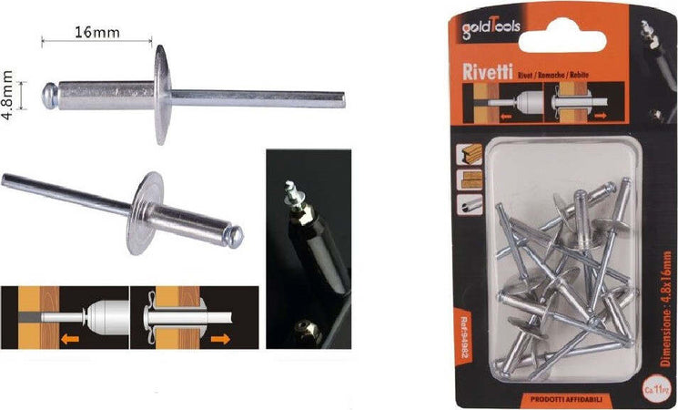 Set 11 Pezzi Rivetti Rivetto 4.8 X 16 Mm Accessori Bricolage Ferramenta 94982 Fai da te/Ferramenta/Chiodi viti ed elementi di fissaggio/Rivetti/Rivetti pieni Trade Shop italia - Napoli, Commerciovirtuoso.it