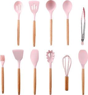 Set 11 utensili da cucina in silicone e legno naturale rosa Casa e cucina/Utensili da cucina/Schiumarole Led Mall Home - Napoli, Commerciovirtuoso.it