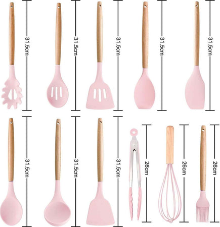 Set 11 utensili da cucina in silicone e legno naturale rosa Casa e cucina/Utensili da cucina/Schiumarole Led Mall Home - Napoli, Commerciovirtuoso.it