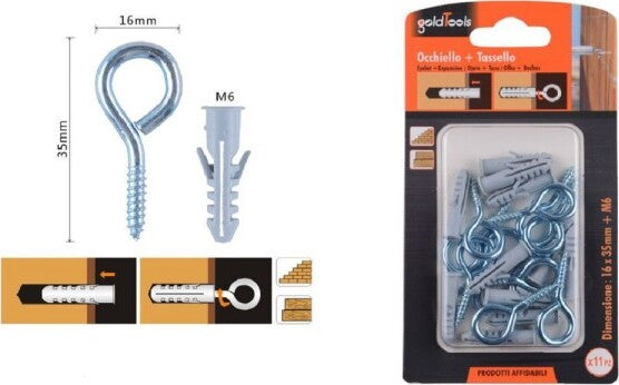 Set-11pz-Vite-A-Occhiello-Chiuso-16x35mm-+-Tasselli-Con-Alette-Tassello-M6-90726