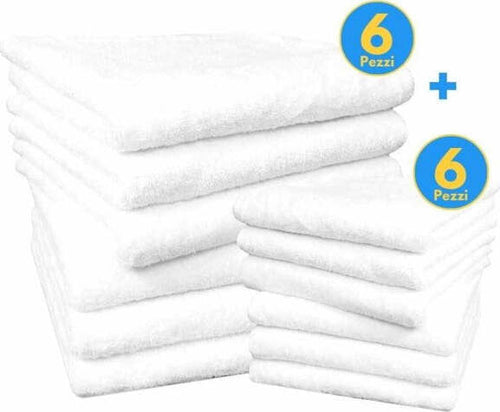 Set-12-Asciugami-Bagno-Viso-Ospite-6-+-6-Per-Hotel-Albergo-Pa-Bianco-100%-Cotone