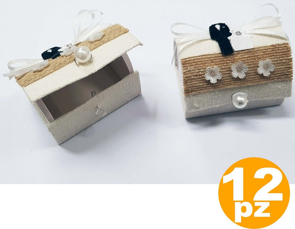 25 Scatole Per Bomboniere Matrimonio Design Sposa E Sposo - Bianco Perla, Fai Da Te Per Confetti - 5